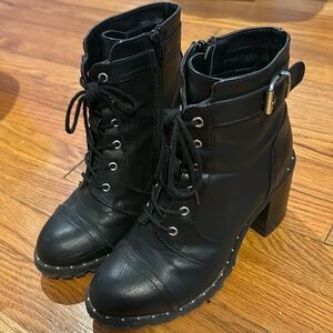 Black Lace up Combat Boots with Heel